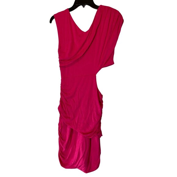 Bebe Dress Bodycon Side Cut Out at Waist Pink Draped Ruched Sleeveless Medium - Picture 5 of 12